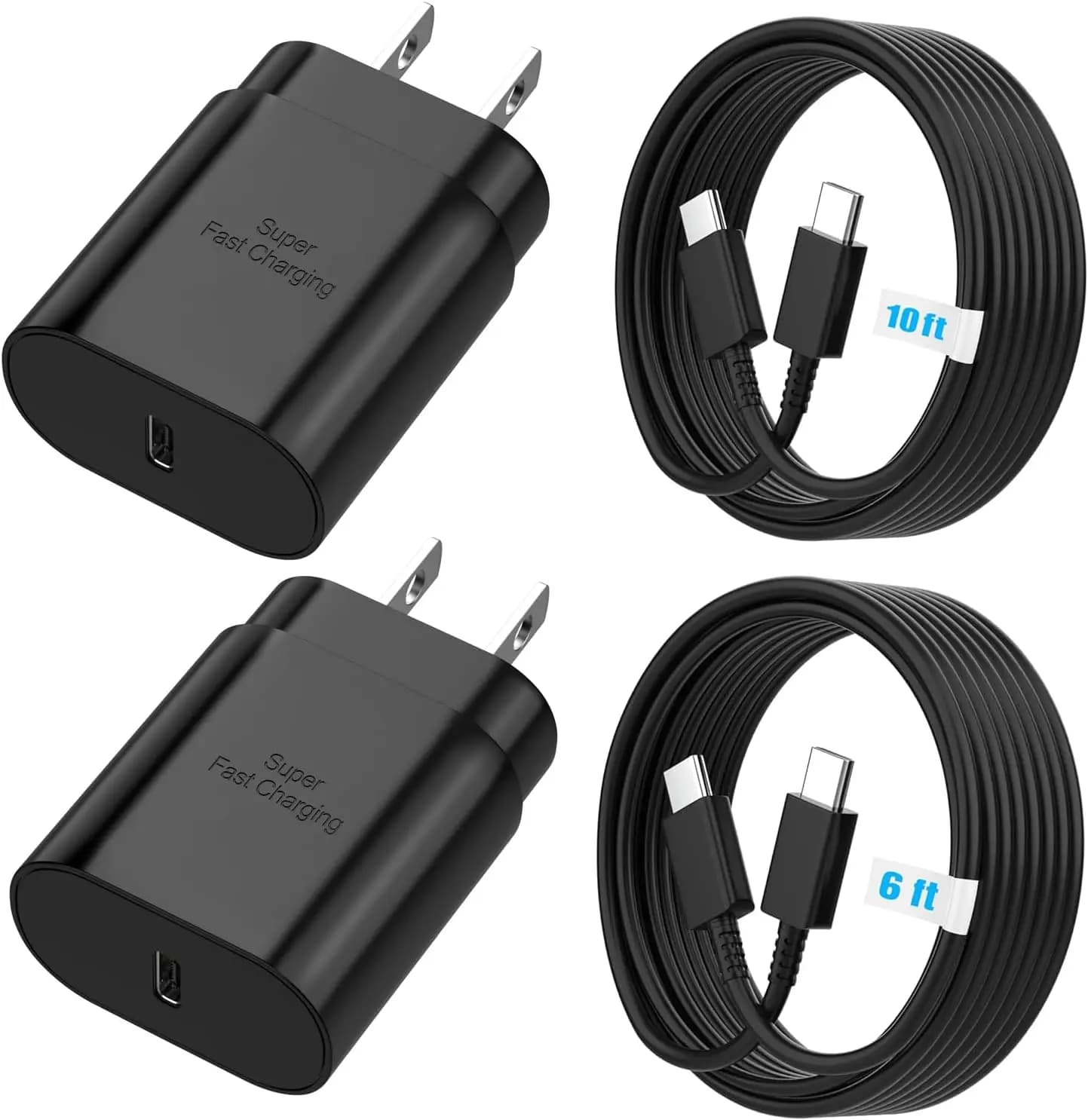 25W Super Fast Charger Block & 6ft+10ft USB C Cable for Samsung Galaxy S26/S25/S24/S23/S22, iPhone 15/16/17, Android Phone Charger 2-Pack