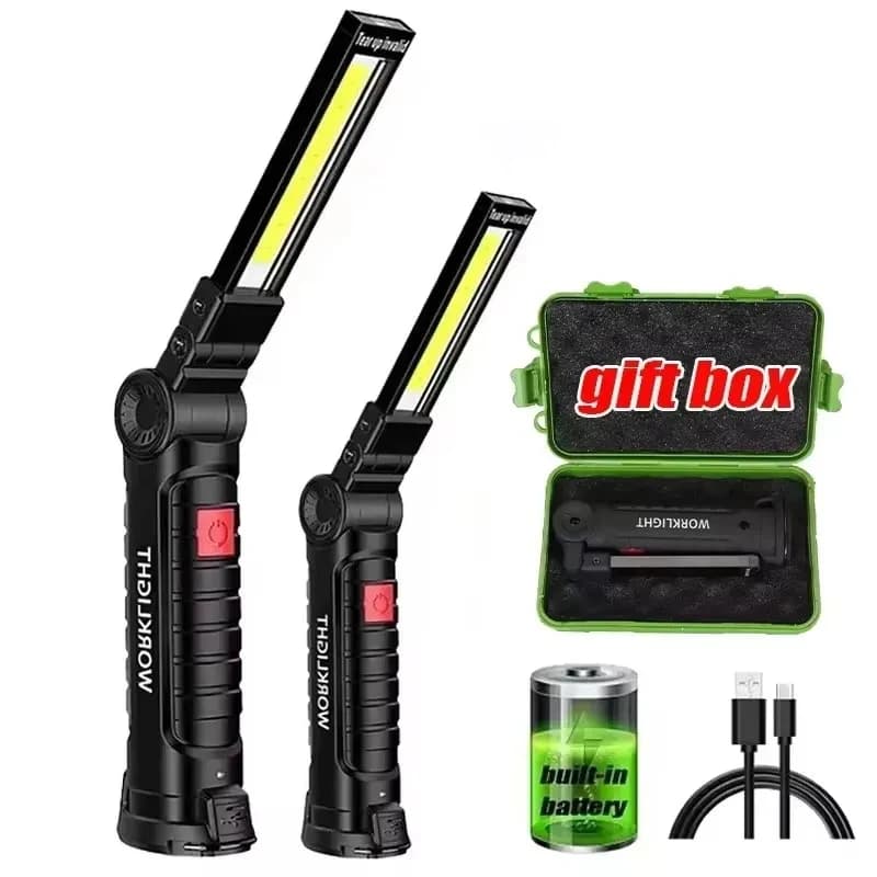 Portable Handheld Flashlight USB Rechargeable LED Work Lamp 5 Modes 360°Rotating Magnetic Base Torch with Hook Camping Light
