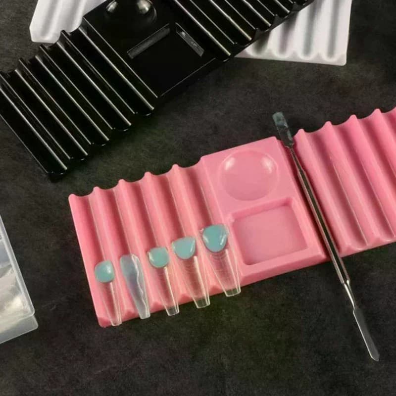 Portapenne per Nail Art a 10 Scomparti, Supporto in Plastica per Pennelli da Manicure con Tavolozza Colori, Espositore per Strumenti per Unghie