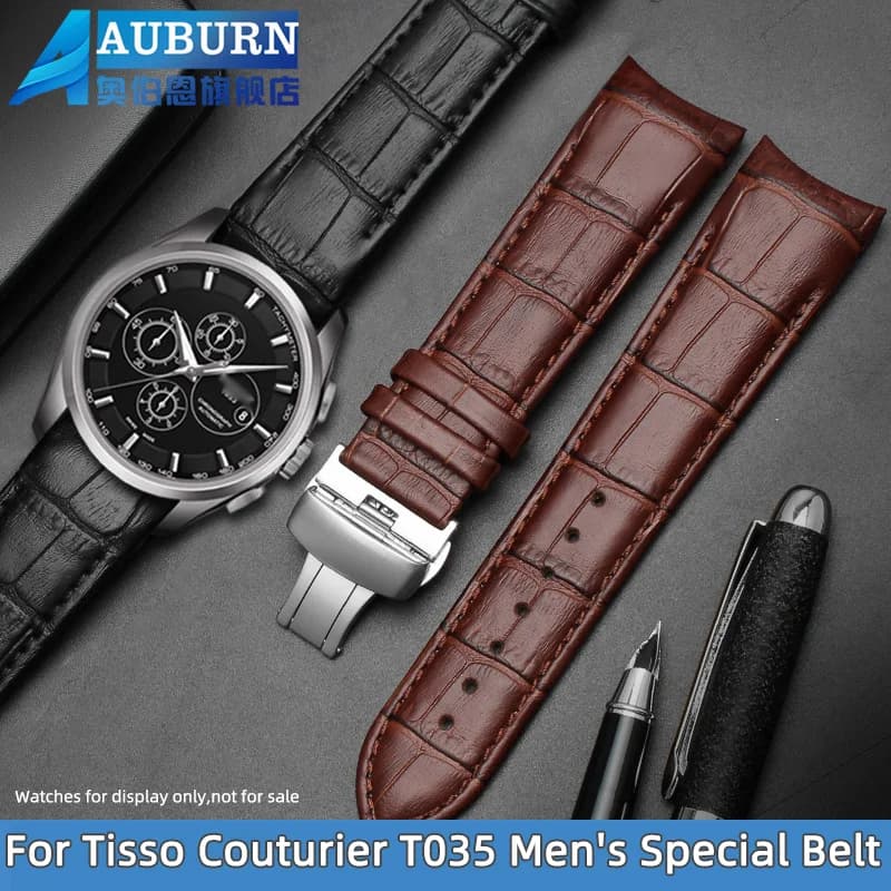 For Tissot Leather Watch Strap 1853 Couturier Series T035627A T035407A Men's Leather Bracelet Arc Belt 23mm Tissot Accessories