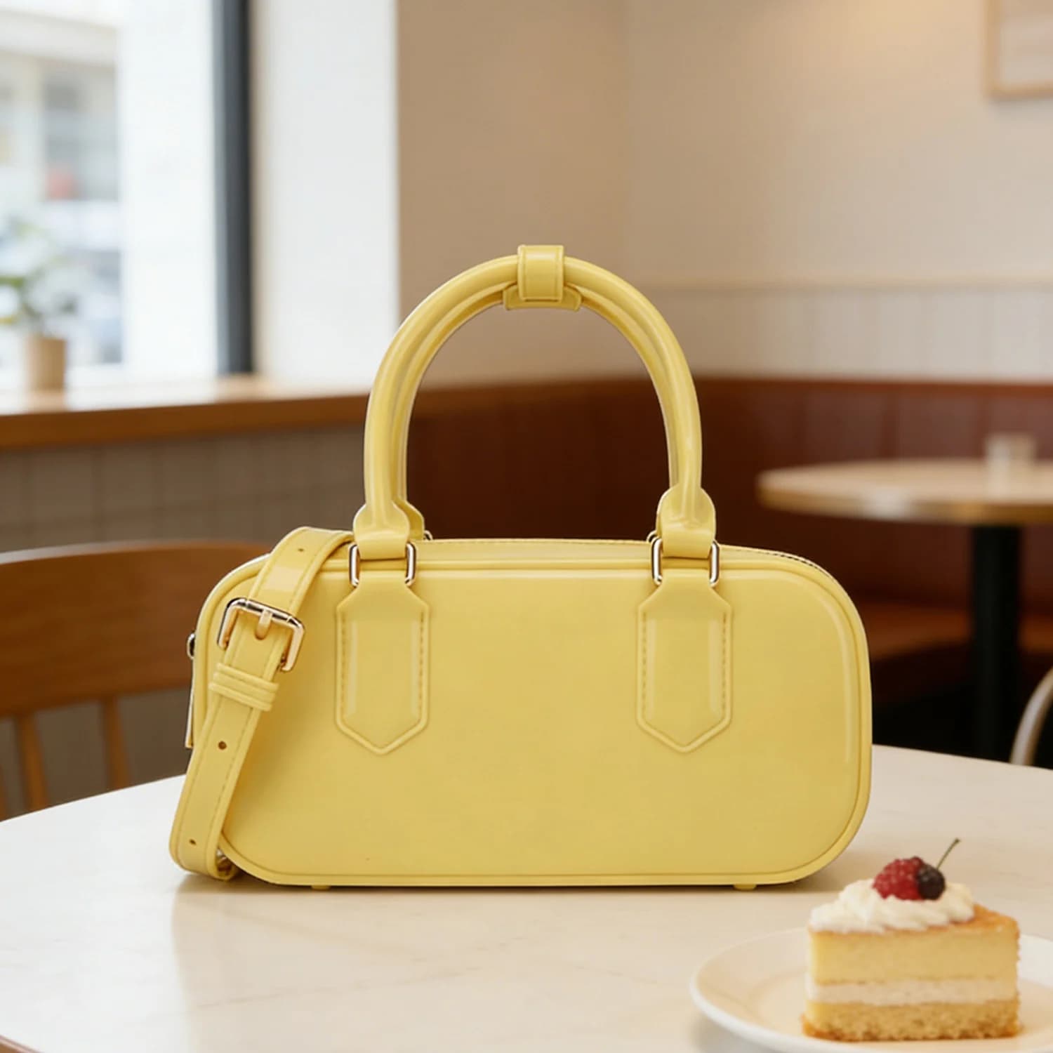 Nuova borsa da bowling da donna in stile coreano, fresca e carina, in PVC impermeabile, unica e versatile, borsa Boston, borsa a tracolla e borsetta da donna