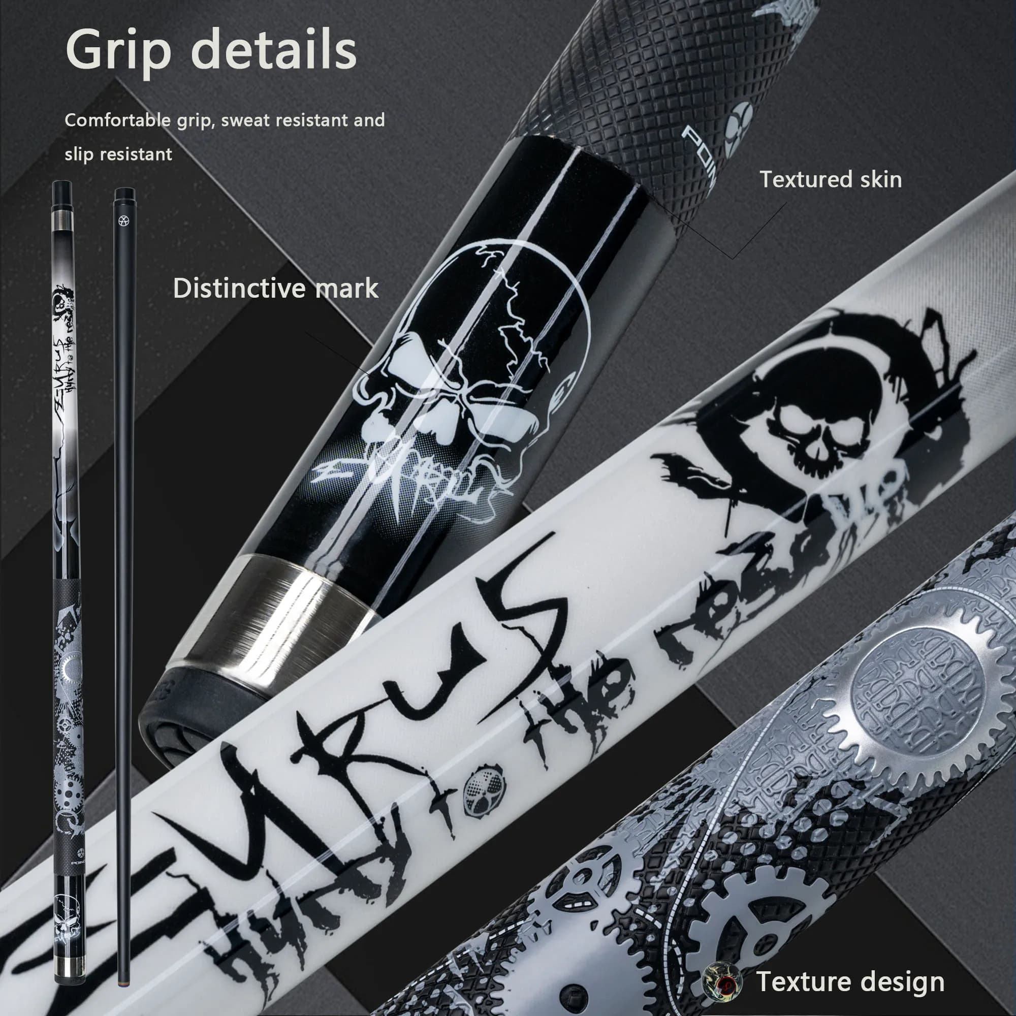 Carbon Fiber Pool Cue Stick 12mm Multilayer Rainbow Tip Quick Release Stainless Steel Joint with Unique Pattern Texture Grip
