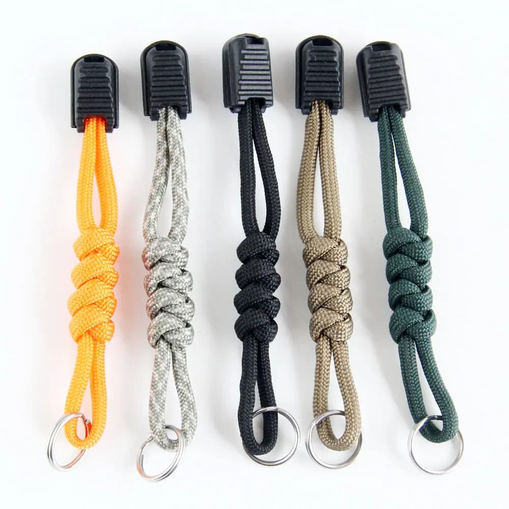 2PCS Nylon Rope Tactical Lanyard Handmade Knife Zipper Pull Outdoor Camping Keychain