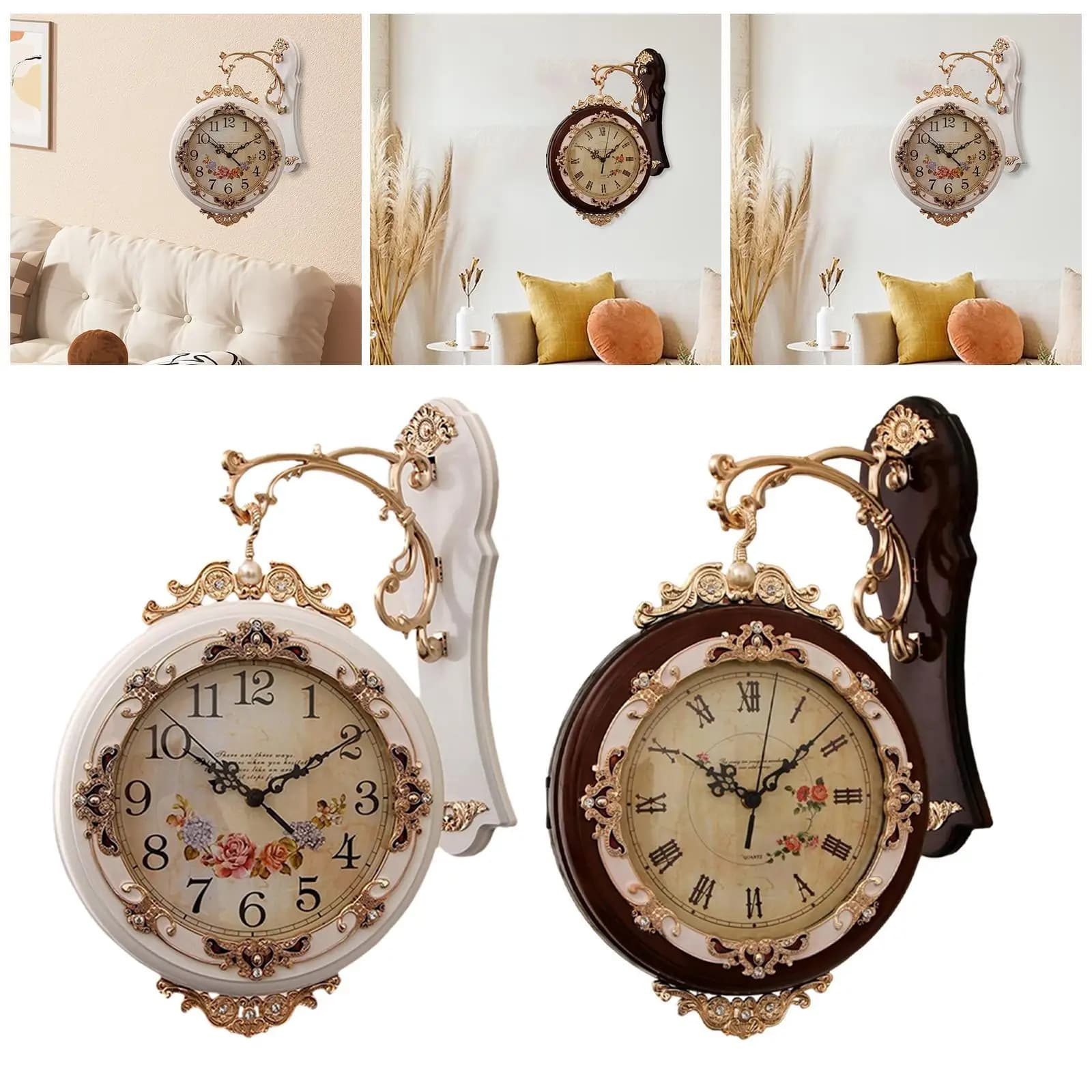 Double Face Wall Clock European Hanging Watches Silent decorative watch easy to read for the decor of the living room of the villa office