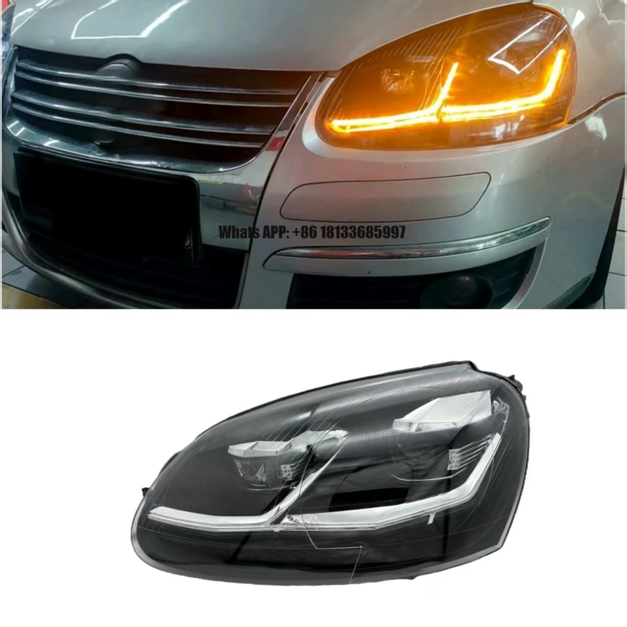 Gruppo Fari a LED Bicolore 12V, Nuove Luci Auto con Occhi Demoniaci Gialli per Volkswagen Golf Mk5 2006-2011, Modificate 70W 4000 Lm