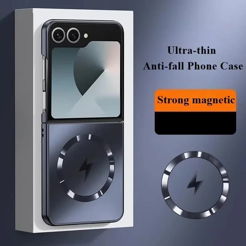 Custodia per telefono di ricarica magnetica ultra sottile di lusso per Samsung Galaxy Z Flip 7 6 5 4 3 Custodia protettiva anticaduta in tinta unita metallizzata