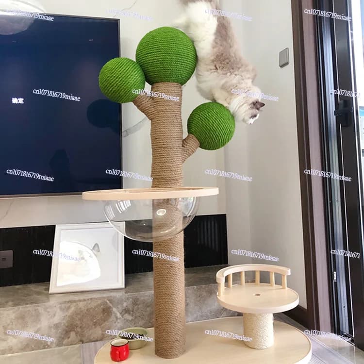 Albero Internet Celebrity Cactus Cat Struttura da arrampicata Piattaforma da salto per gatti in legno Tiragraffi Colonna Lettiera integrata grande