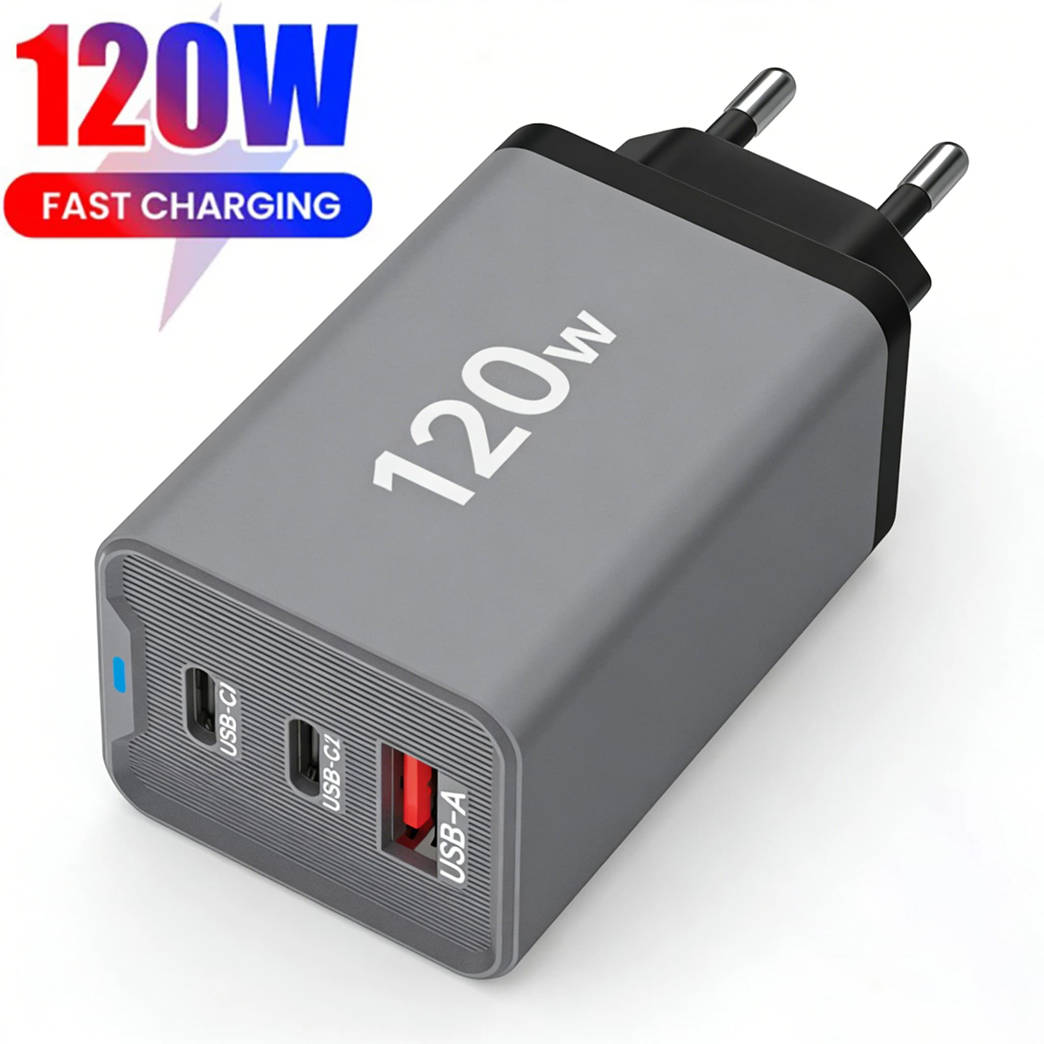 Caricatore Rapido USB C 120W con 3 Porte PD3.0 QC3.0, Adattatore da Muro per Ricarica Veloce 3.0 per iPhone 16, Samsung, Xiaomi, Huawei, Redmi