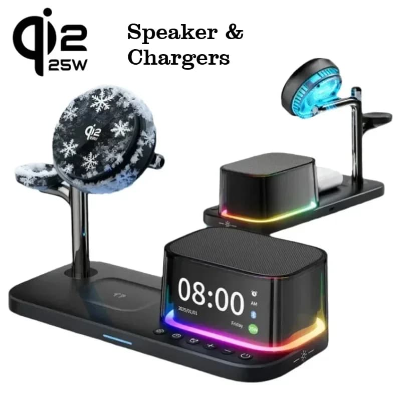 Bluetooth Speaker ICE Cooling Magnetic Wireless Charger Qi2 25W For iPhone 17 Samsung S26 Fast Charging for Apple & Galaxy Watch