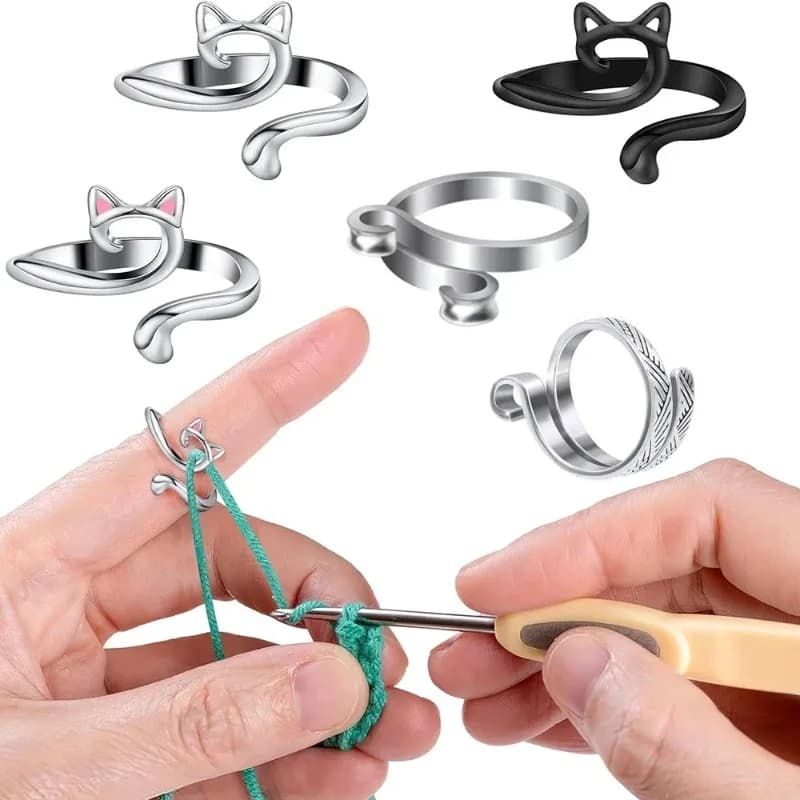 2 pieces adjustable for knitted crochet ring knitted thread guide for finger support quicker dital crochet ring for sewing tools