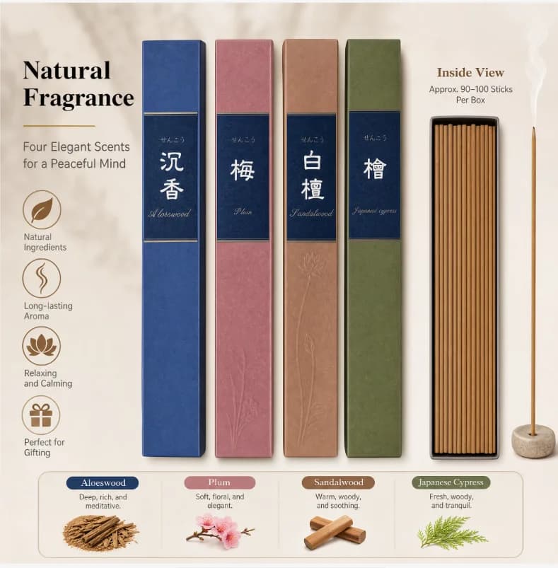 4 In 1 Mixed Scent Natural Zen Incense Sticks Low Smoke Relax Aroma Gift Set