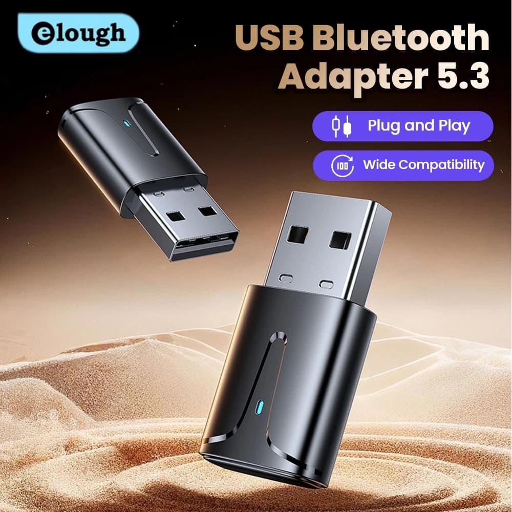 Elough 5.3 Bluetooth Adapter USB Driver Free Computer Desktop Simultaneously Connect Wireless Headphones Audio Mouse Keyboard