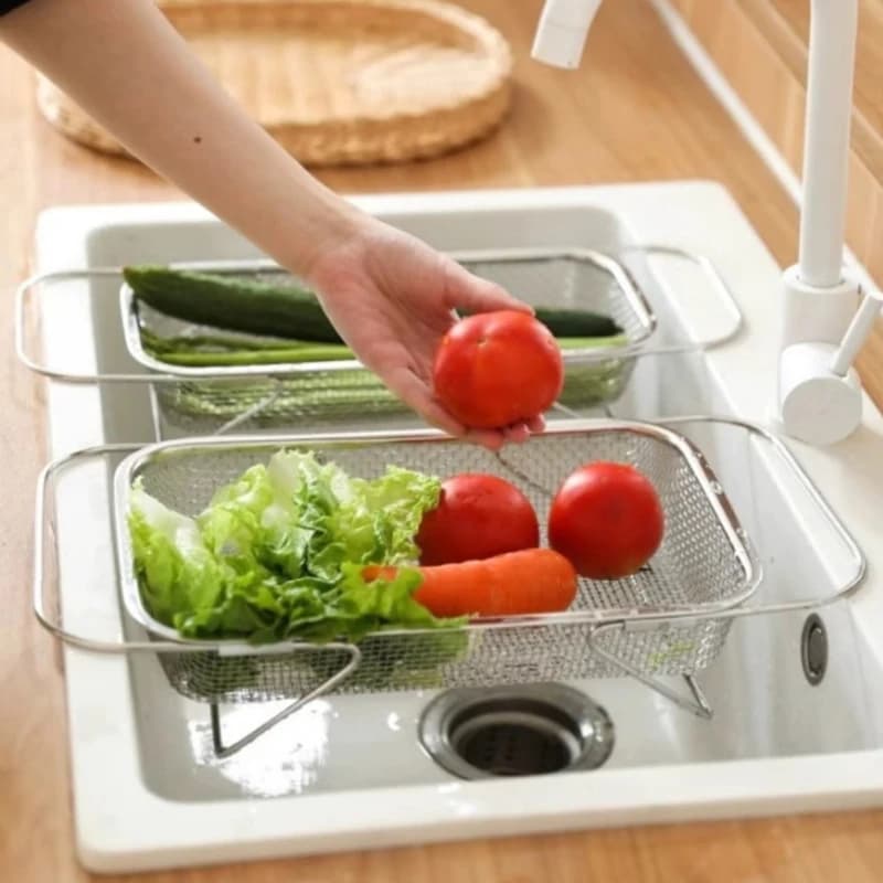 Lavello da cucina in acciaio inox, lavello telescopico, scolapiatti, stoviglie multifunzionali e scolapiatti per bacchette stoviglie da esterno