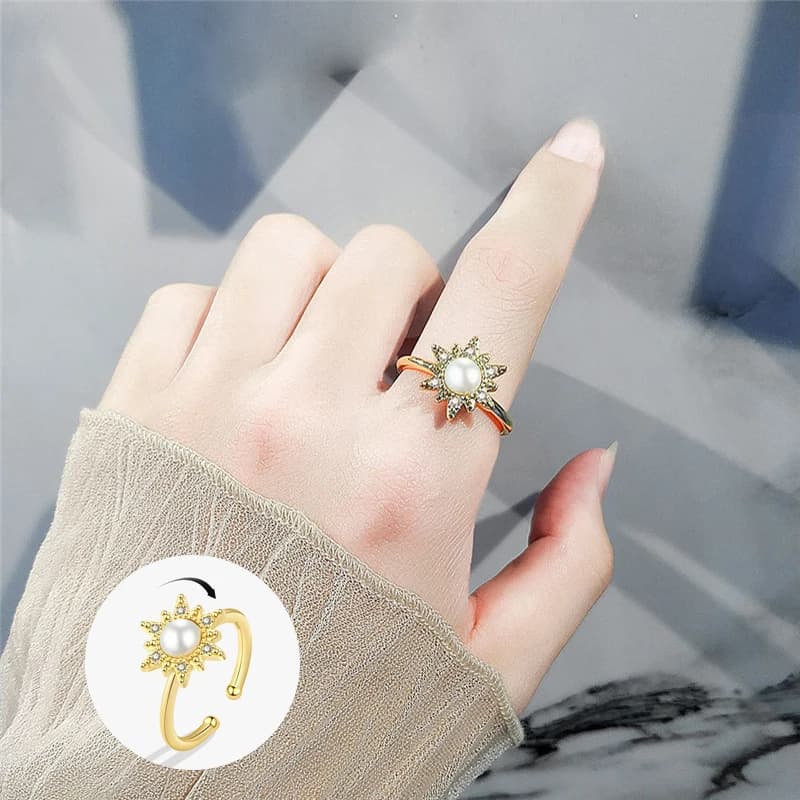 Anelli congiunti di perle artificiali antistress Donne Ansia Fidget Spinner Sun Ringen Gioielli Donna Compleanno Anniversario Anello Ruota