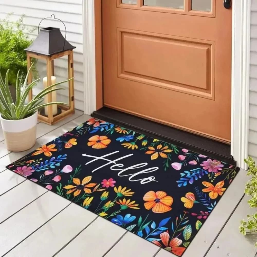 VIKAMA Tappetino di benvenuto floreale primaverile ed estivo, tappeto per ingresso interno ed esterno, tappetino antiscivolo lavabile, decorazione per la casa