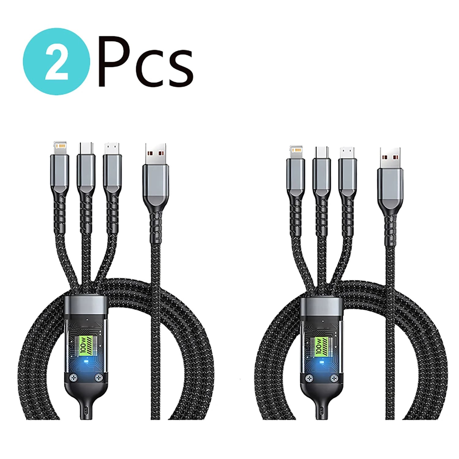 1/2PCS 3 In 1 100w Cavo di Ricarica Veloce Trasparente Tipo C Usb Micro Per Huawei OPPO Vivo Samsung Xiaomi Lampada Pilota Caricatore Usb