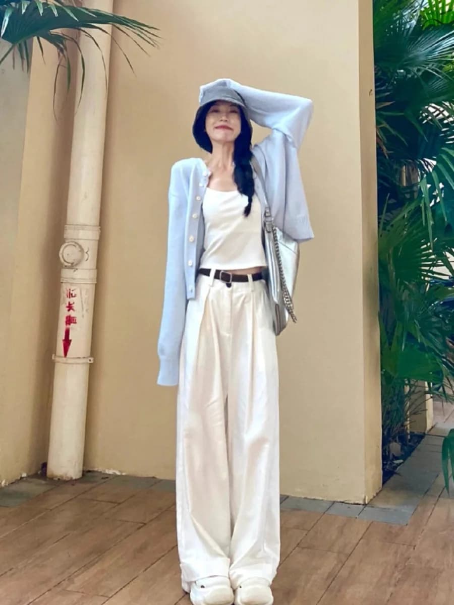 Retro High Waist Pleated White Jeans Women's Spring Autumn Loose Slimming Straight Leg Wide Leg Pants Casual Fashion