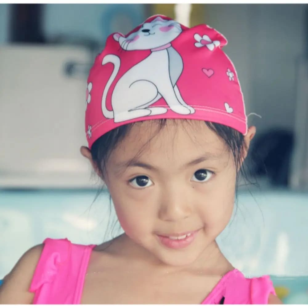 Cute Cute Cartoon Children Swimming Cap Comfortable Cartoon Ear Protector Calico Swim Cap Waterproof Pattern