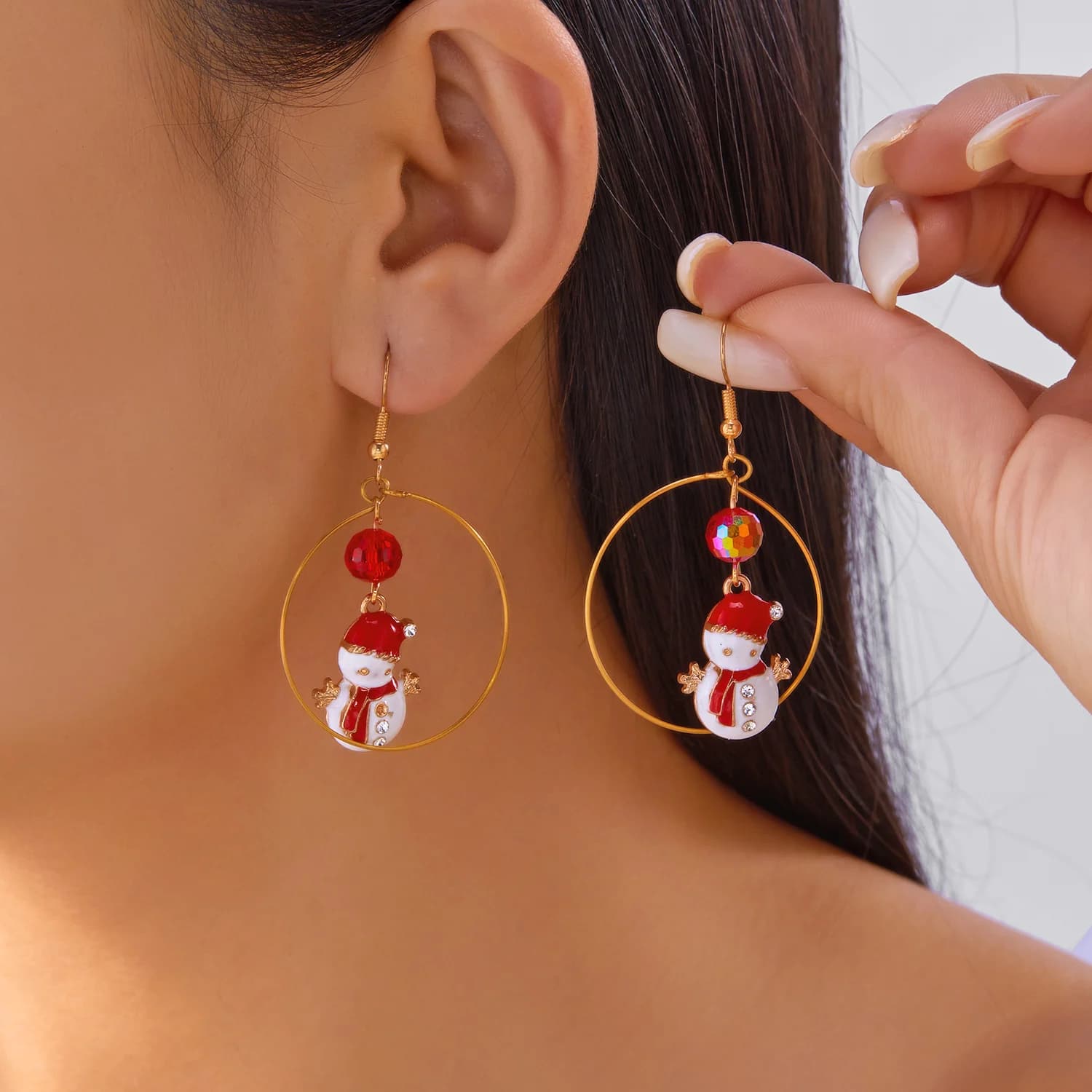 Christmas Crystal Beads Snowman Hoop Earrings For Women Colorful Zircon Xmas Tree Crutch Dangle Earring Holiday New Year Gifts