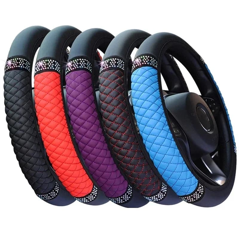 Universal cover for cars 37-38 cm Elastic cover four seasons with leather embroidered diamond studs