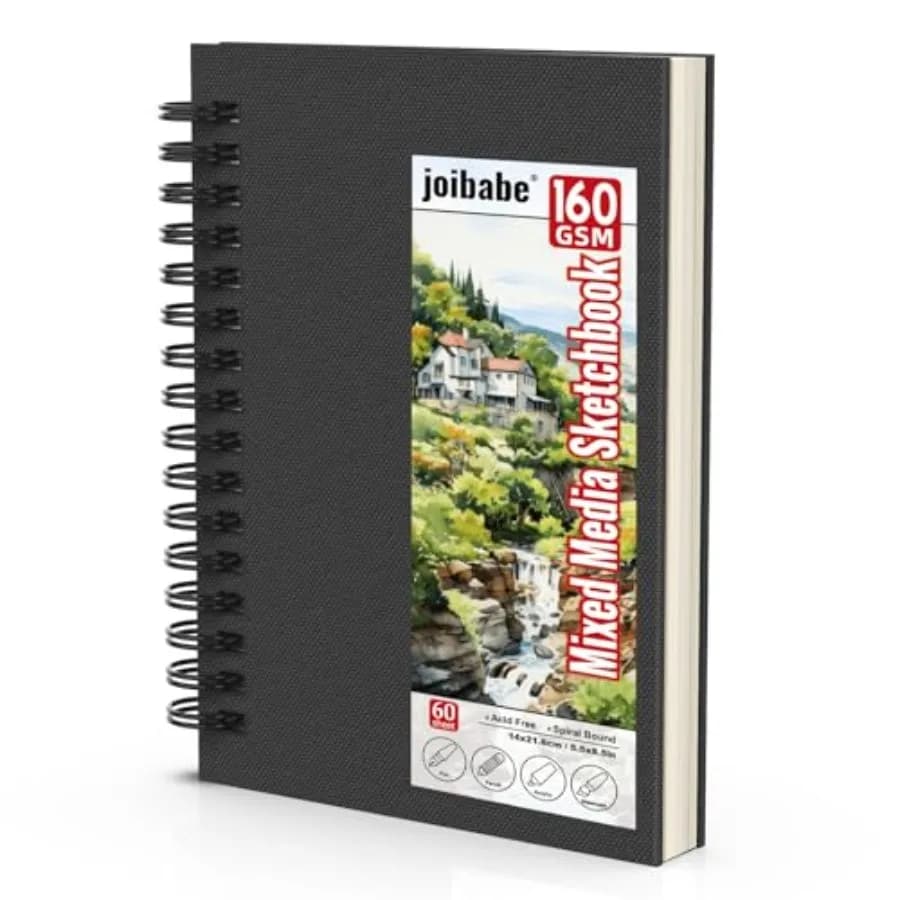 Mixed Media Sketchbook, 160 GSM 60 Sheets Spiral Bound Drawing Pad for Pencil, Pen, Watercolor, Acrylic and Ink,Acid-Free Art J