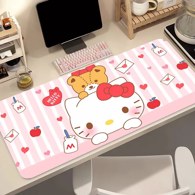 Tappetino per Mouse da Ufficio Anime Hello Kitty, Grande Tappetino per PC e Gamer, Accessori Kawaii per Gaming, Tappetino per Tastiera, Tappeto da Scrivania, Tappetino da Tavolo