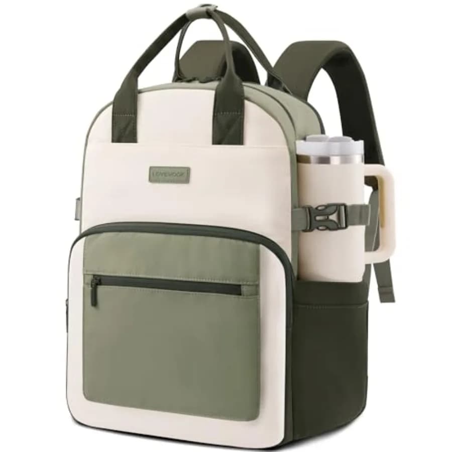 Laptop Backpack for Women - Stylish Work Backpack with Large Cup Holder, Waterproof College Teacher Backpack, Green
