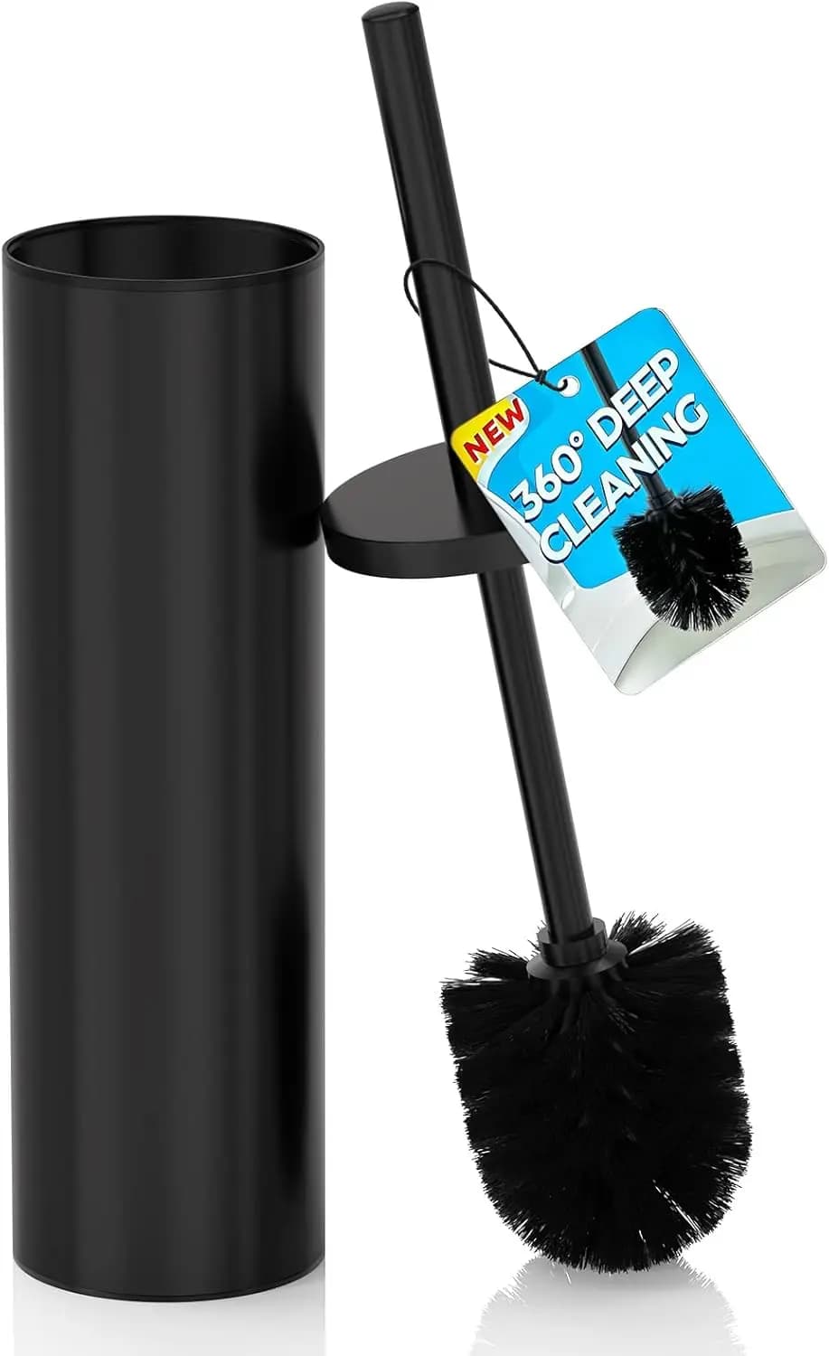 Set di Spazzole per Pulizia Profonda del WC con Testine Sostituibili, Moderno Supporto Rotondo Nero per Bagno