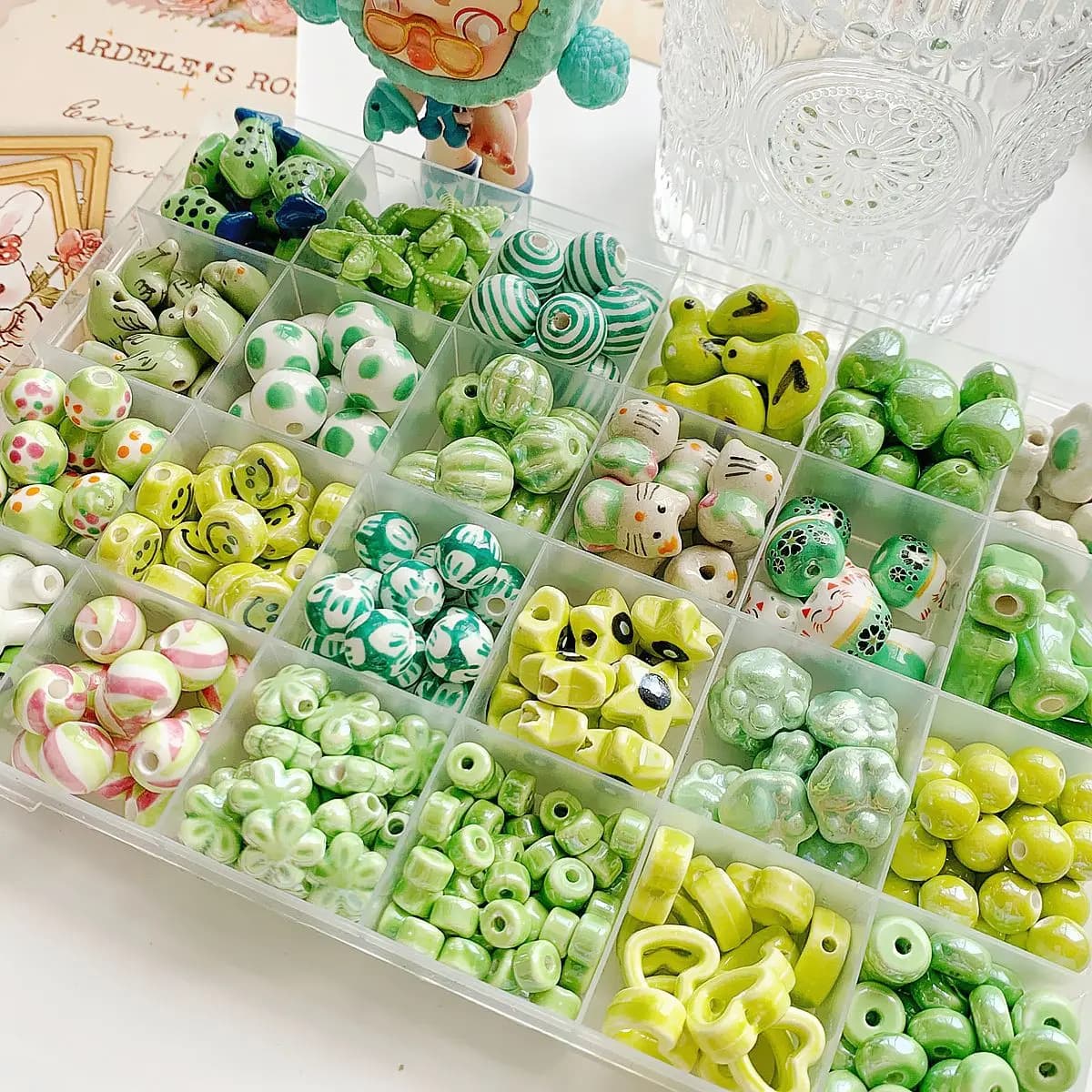 Accessori per catene a mano con collana fai-da-te con perline in ceramica serie verde fresco