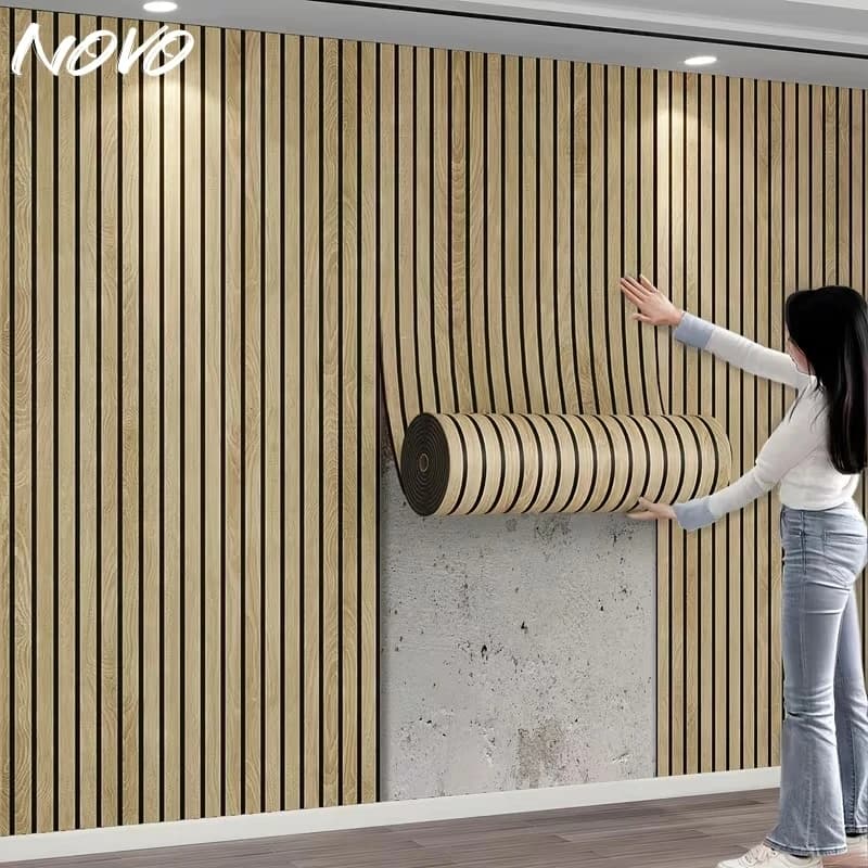 Wall decal Effetto Griglia, Carta da Parati Autoadesiva per Coating Pareti Camera, Carta da Parati in Schiuma Spessa Effetto Legno Peel&Stick per Decorazione Casa