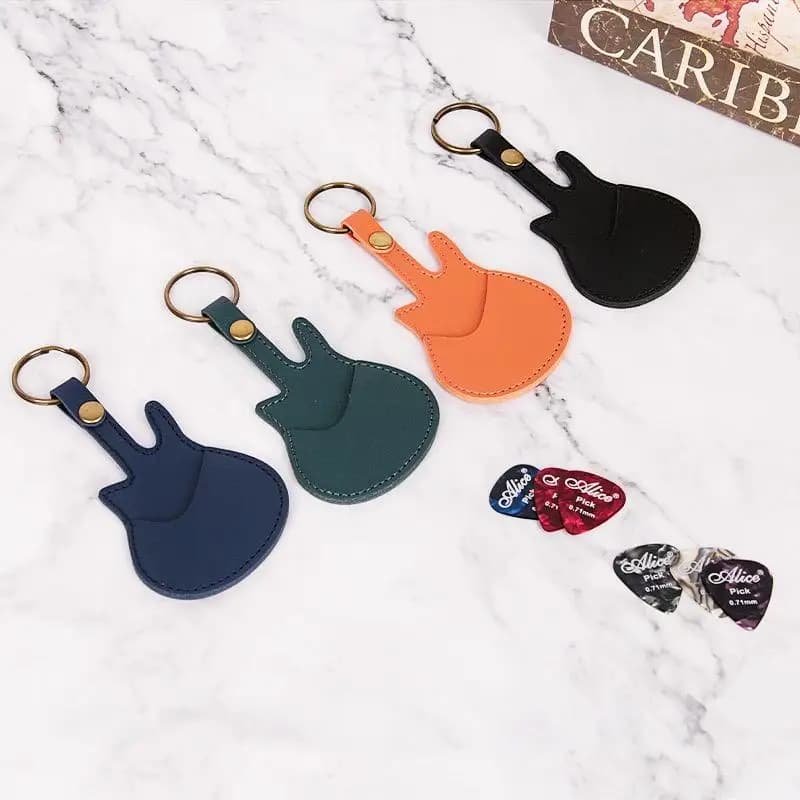 Custodia Portaplettri in Pelle a Forma di Chitarra con Portachiavi, Accessori per Strumenti Musicali