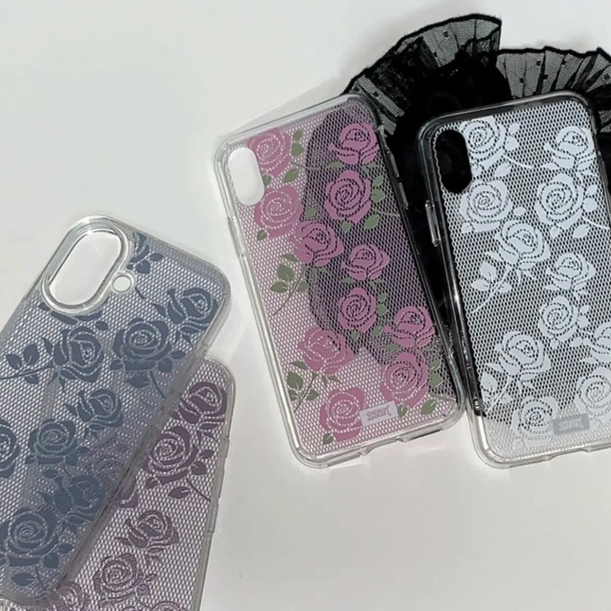 Korean Ins Colorful Rose Lace Phone Case For iPhone Ultra 18 Pro Max 17 Air 16 15 14 13 12 11 Shockproof Silicone Back Cover