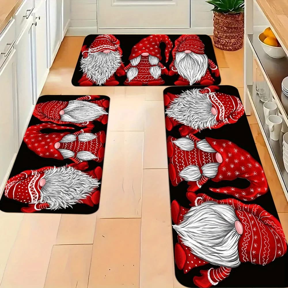 Bedside Black Christmas Gnome Carpet Mat Set Red Hallway Laundry Room Sofa Side Bathroom Kitchen Bedroom Floor Door Mat