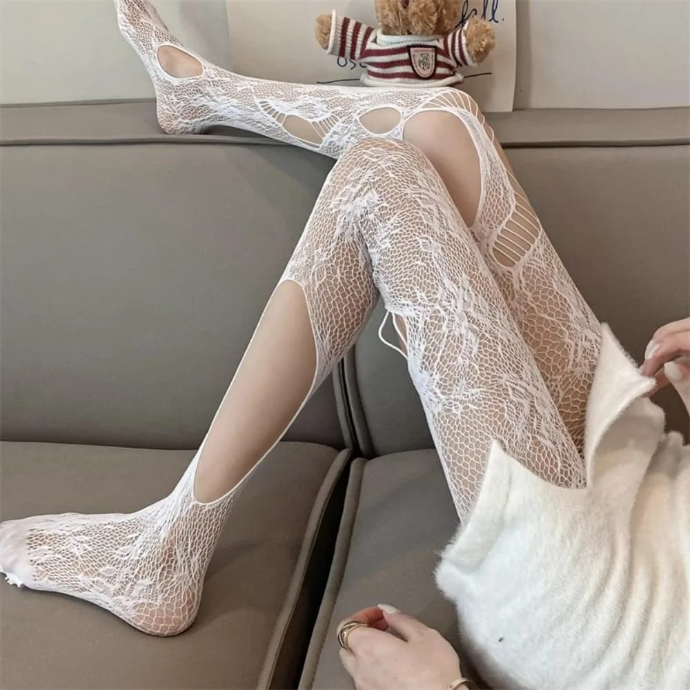 Women's Nere Sottili and Traforate Net Socks, Summer Fashion, Y2k Punk Style, Sexy Waist Socks