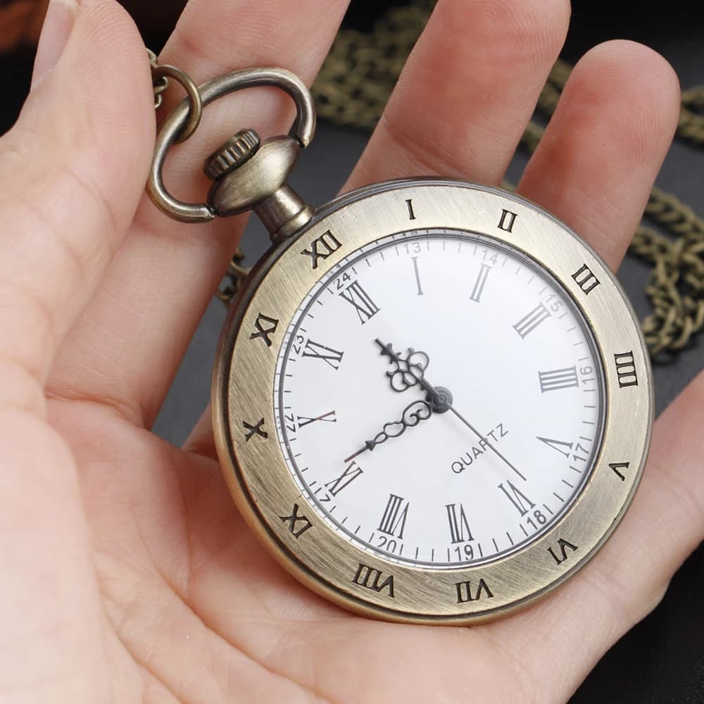 Antico semplice vento acciaio numeri romani orologio da tasca bronzo antico uomo Fob catena ciondolo orologio donna collana regalo per bambini
