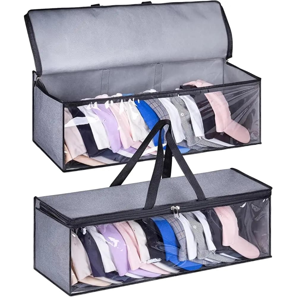 2 Pezzi Porta Cappelli Largo per Cappellini da Baseball con 2 Robuste Maniglie, Organizzatore Grigio Impilabile per Casa e Ufficio