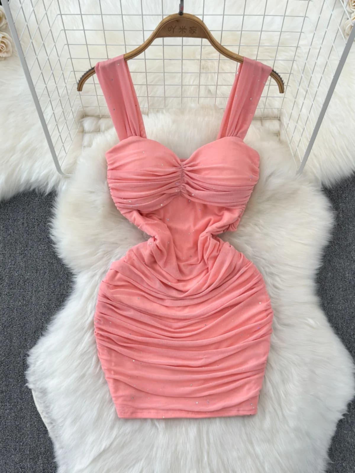 Foamlina Romatico Abito sexy con bretelle Rosa Pieghe estive da donna Vita fianchi magre Mini gonna corta sexy Abito da ragazza