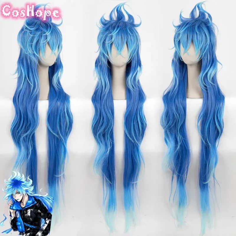 Idia Shroud Men Parrucca blu riccia lunga 120 cm Anime Cosplay Parrucche sintetiche resistenti al calore