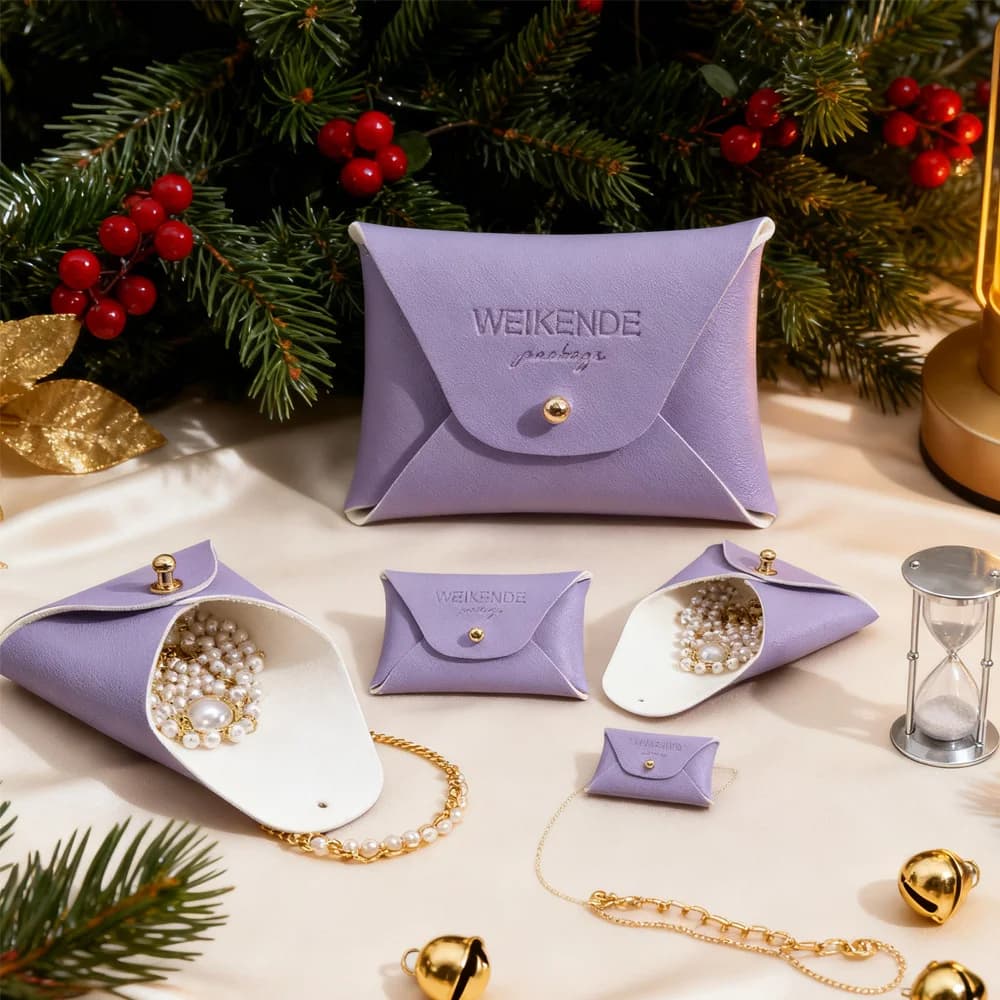 Commercio all'ingrosso 50/100 pezzi piccolo 7x5 cm sacchetto di gioielli in pelle PU con logo regalo personalizzato gioielli collana orecchino imballaggio sacchetto sacchetti a scatto