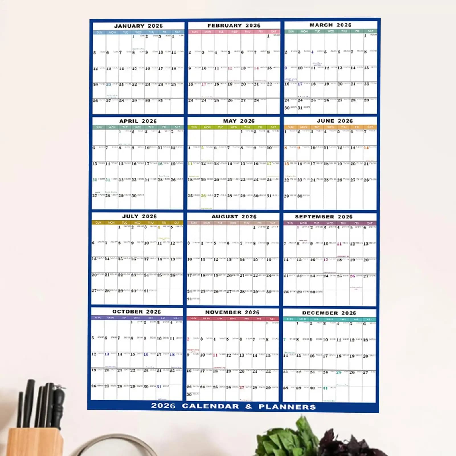 Calendario da parete grande cancellabile 2026 Calendario annuale 24 x 36 pollici di 12 mesi, calendario cancellabile su entrambi i lati, pianificatore di pianificazione del lavoro