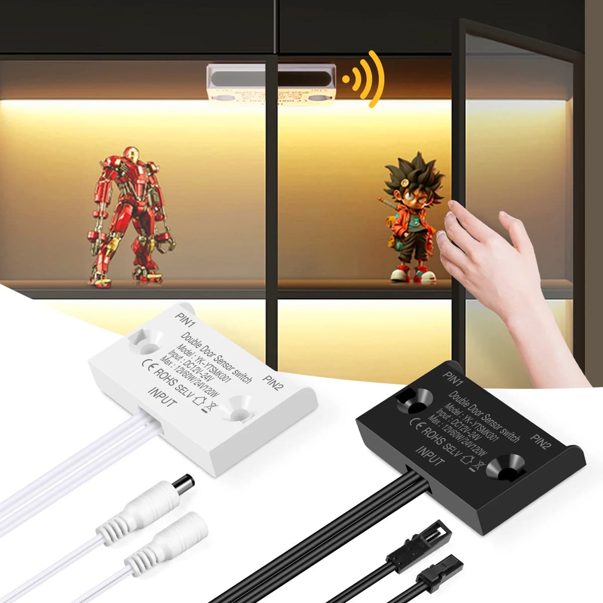 Interruttore del sensore di prossimità IR a doppia porta da 60 W DC12V-24V Interruttore della luce a LED Armadio guardaroba fai da te Retroilluminazione Interruttore di controllo ON/OFF automatico