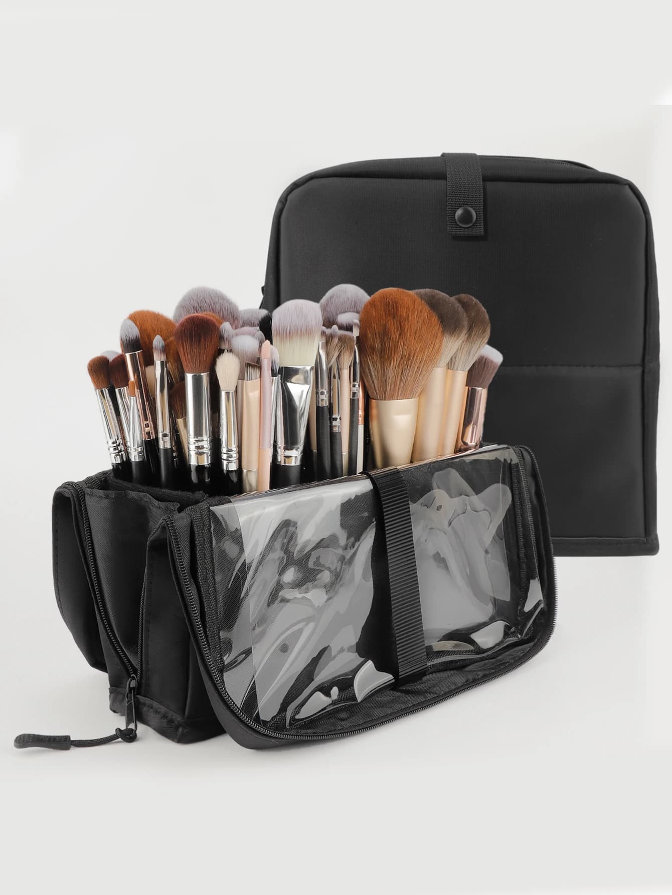 Single Black Portable Makeup Brush Bag Large Capacity Multifunctional Storage Bag Brush Bag (Magnetic Locking Closure)