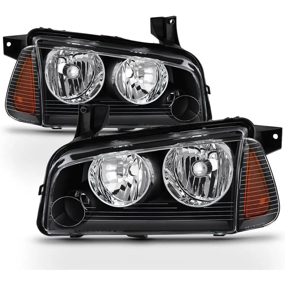 Fari anteriori neri con indicatori di direzione per Dodge Charger 2006-2010, set da 4 pezzi lato guida + lato passeggero