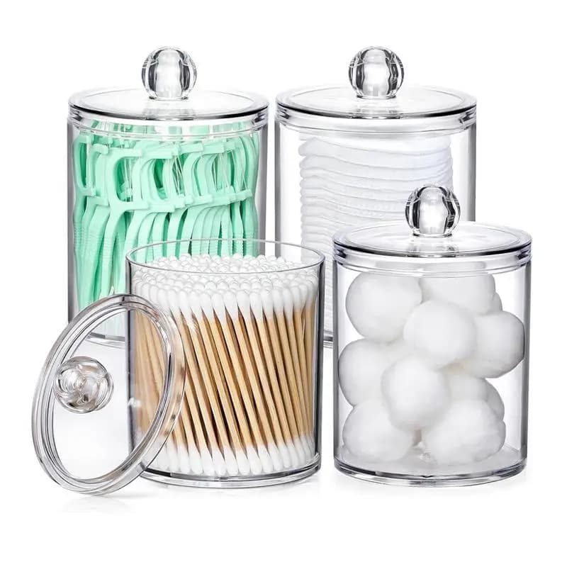 Round Acrylic Cotton Swab Box With Lid Dustproof Makeup Cotton Organizer for Bathroom Bedroom Storage