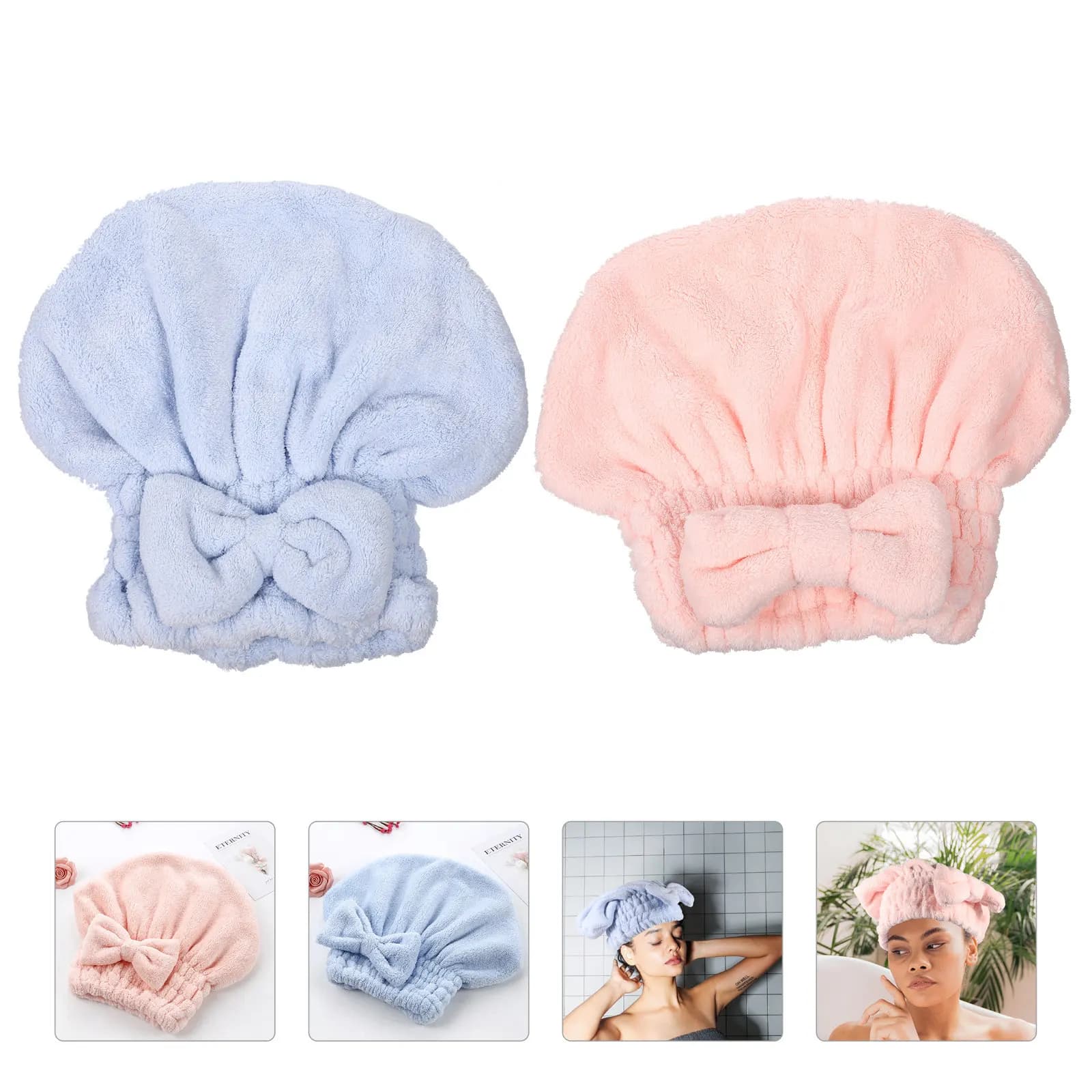 2 Pieces Headphone Hairstyle with Flake, Elastic Design, Quick Drying, for Shower and Bath, Towel Wrap for Hair, Bath Absorbent Hat with Fiocco