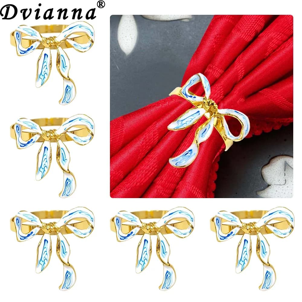 Set di 6 Portatovaglioli in Porcellana Blu e Bianca, Anelli per Tovaglioli in Metallo per Matrimoni e Cene, Decorazione da Tavola di Lusso in Stile Cinese