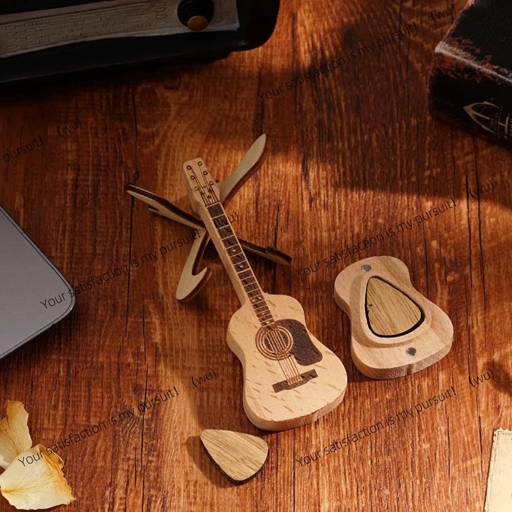 New Wooden Guitar Pick Cassette with Stand Vintage Wooden Crafts