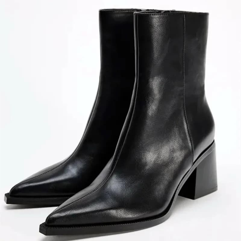Stivaletti Chelsea in morbida pelle con tacco grosso Stivaletti da donna sexy con punta a punta e cerniera laterale per scarpe comode da donna