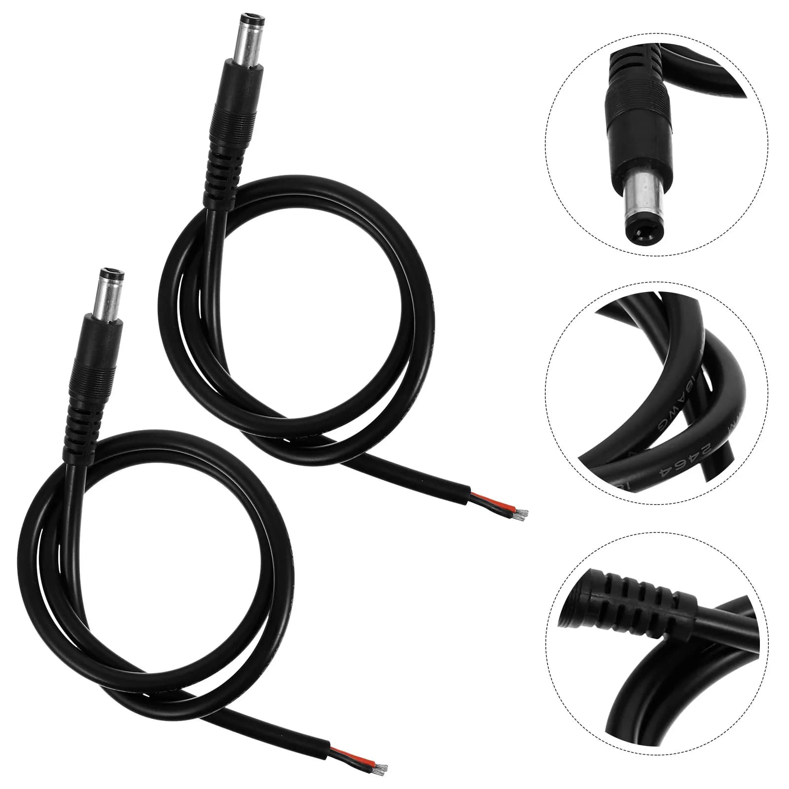 Cavo di alimentazione di ricambio da 2 pezzi, connettore a barilotto DC da 5,5x2,1 mm, cavo di riparazione per alimentatore, compatibile con telecamere di sicurezza e LED