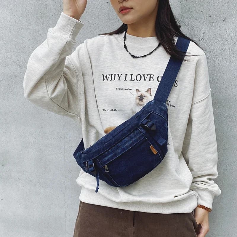 Large Capacity Female Bum Belt Bag Casual Waist Bag Ladies Designer Denim Fanny Pack Travel Money Phone Chest